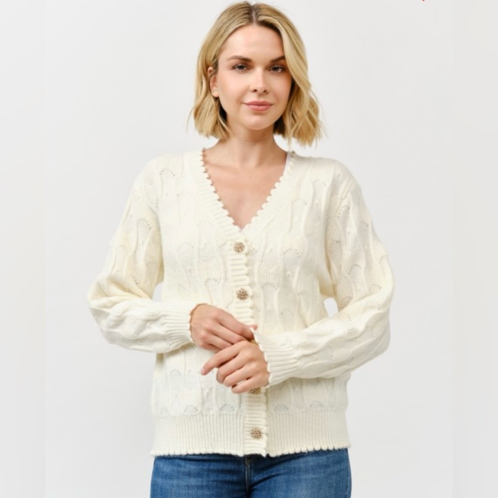 113. Maison Pearl, Elegant statement cardigan, Ivory snow, various sizes